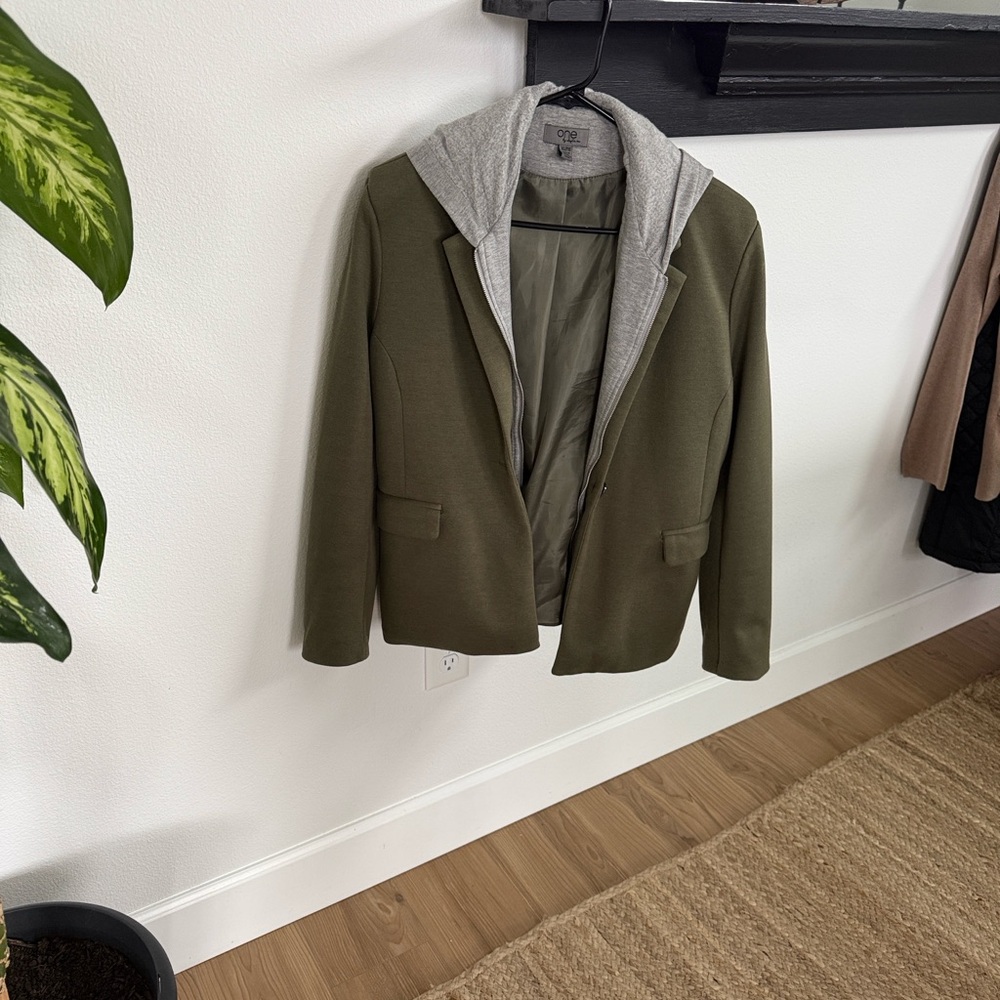 One Clothing Olive Blazer with Gray Hood